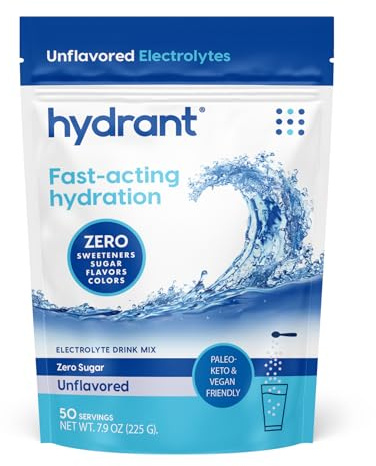 Hydrant - Bulk Hydration Powder, Unflavored, 50 Servings Fast Acting Electrolyte Rehydration Powder - Zero Sugar Flavorless Drink Mix for Daily Use, Travel & Workouts