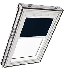 Original Roto Verdunkelungsrollo ZRV - Nahezu vollständige Verdunkelung - Führungsschiene Weiß - Für Dachfenster der Baureihe Q - Größe 078/118 | 07/11 - Stofffarbe Blau