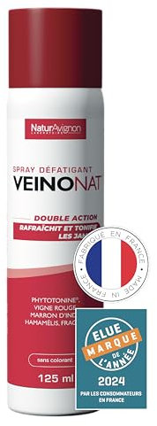 NaturAvignon Veinonat Gel fraicheur jambes lourdes | Massage jambe | Vigne rouge + Marron d'Inde + Hamamélis + Fragon | Gel frais pour les jambes lourdes | spray 125mL