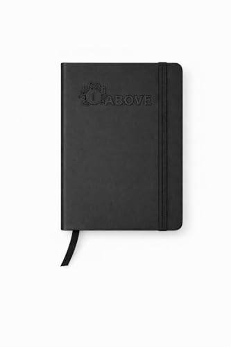 1ABOVE A6 Black Soft-Touch Hardback Notebook with 160 Lined Pages | Compact 80gsm journal with 80 lined sheets, elastic closure, ribbon marker and paper pocket for everyday notes.