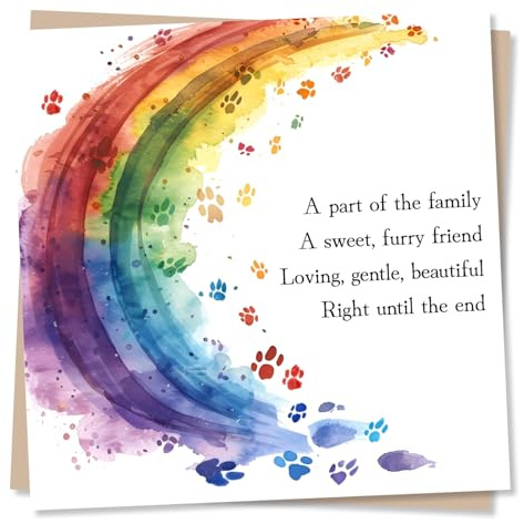 Sympathy Cards for Loss of Dog, Pet, Cat - Heartfelt Condolences - A Sweet Furry Friend - Rainbow Design - Made in UK