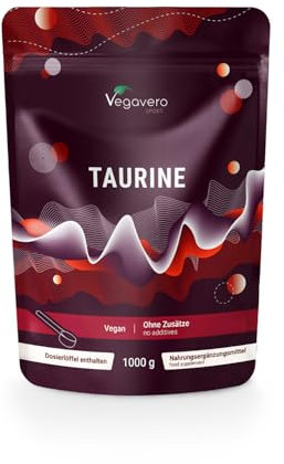 Taurina in Polvere | 1 Kg | 3000 mg per Dose Giornaliera | Integratori Sport Pre e Post Workout | Energizzante Altamente Dosato | Vegan | Senza Additivi | Vegavero®