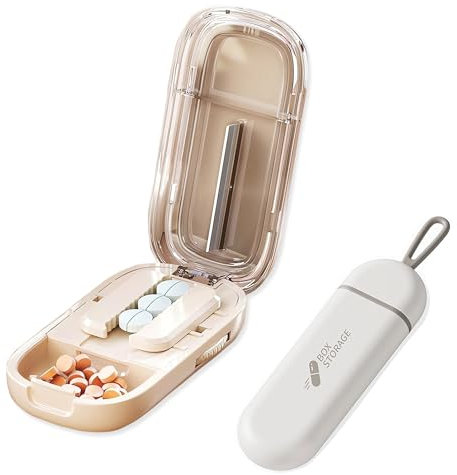 2 Pezzi Tagliapillole, Separatore di Pillole Portatile (con Lama), Portapillole Giornaliero Portatile, per Pillole Piccole e Pillole Grandi, Taglia le Pastiglie Facilmente, Adatto per Viaggi