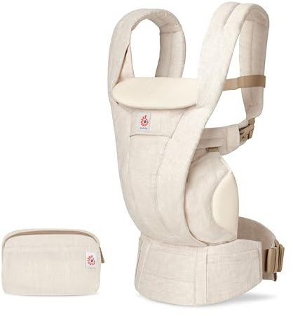 Ergobaby Omni Deluxe All-in-One Babytrage für Neugeborene ab Geburt bis 20kg, Ergonomische 4 Positionen Naturleinen Babytrage Rückentrage Baby-Tragetasche, Natural Linen