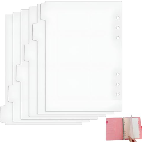 6 separadores blancos A5 con 6 agujeros, separadores A5, separadores A5, de plástico, separadores en blanco, para carpetas A5, planificador de anillas (21 cm x 14,8 cm)