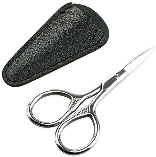 Forbici per barba, forbici peli naso, forbici da barba in acciaio inox, con 1 piccola borsa portaoggetti, per sopracciglia, ciglia, naso, capelli