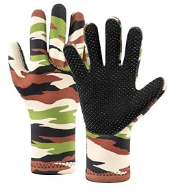 YDQUANI 3mm Wetsuit Gloves, Camouflage Neoprene Gloves Anti-Slip Warm Diving Gloves for Men Women Open Water Swimming Surfing Kayaking