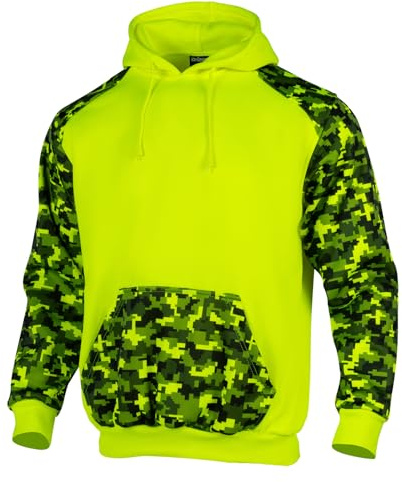Drizomo High Visibility Fleece Hoodie for Men Hi Vis Sweatshirt Construction Work Pullover Jakcet with Camo Sleeves