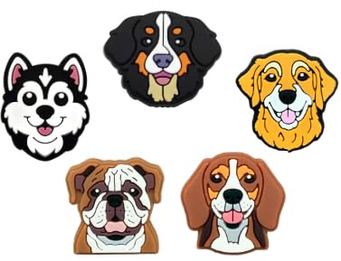 Cute Fun Tennis Racket Shock Absorber – Vibration Dampener for Racquets – 5-Pack – Easy-Install – Adorable Assorted Dog Designs – Reduce Noise and Vibration – Tennis Accessories