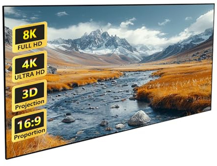 16:9 Écran de Projection Gris avec Cadre Fixe Slim 80/90/100 Pouces, 4K/8K/3D Mural Écran Vidéoprojecteur À Contraste Élevé pour Maison(60in 16:9)