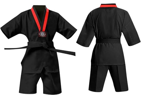 Custom Taekwondo Uniform Sets Kids & Adults, Karate Uniforms, Lightweight Student Taekwondo Martial Arts Uniform with Belt (Black)