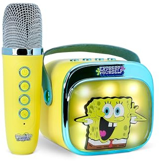 Altoparlante per karaoke wireless con microfono e luci LED SpongeBob compatibile con qualsiasi sorgente audio Bluetooth