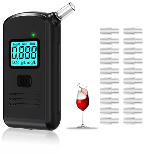 PEHTIY Breathalyzer, Alcohol Tester UK Breathalysers with 20 Mouthpieces, Professional Dual Sensor Digital Breathalyzer Portable Breathalyser Home Personal Professional Use