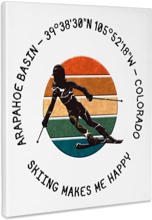 3dRose Arapahoe Basin, Colorado. Woman skier on white. Downhill skiing sport Museum Grade Canvas Wrap 11x14