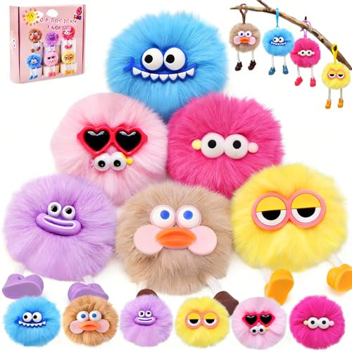 JoyPlus 6 Piezas Llaveros Pompones, Llavero con Bonito Peluche Suave, Llavero Coche Peluche Suave, Llavero de peluche personalizado, Llaveros Colgantes para Carteras para niños y Adultos