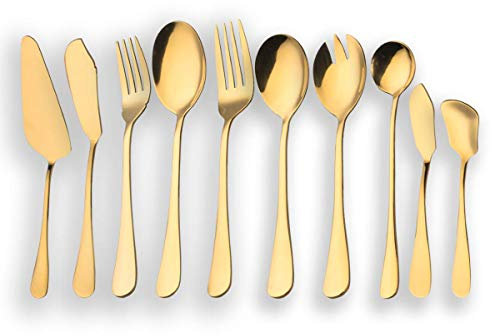 Set di posate da servizio in acciaio inossidabile Berglander, set di posate d'oro, server per torta, coltello da pesce, forchetta per pesce, cucchiaio da portata, confezione da 10
