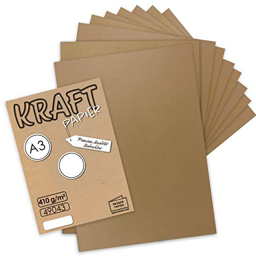 20x Vintage Kraftpapier DIN A3 410gr natur-braunes Recycling-Papier nachhaltig Bastel-Karton Künstler-Karton Künstler-Pappe Großbogen - UmWelt by GUSTAV NEUSER