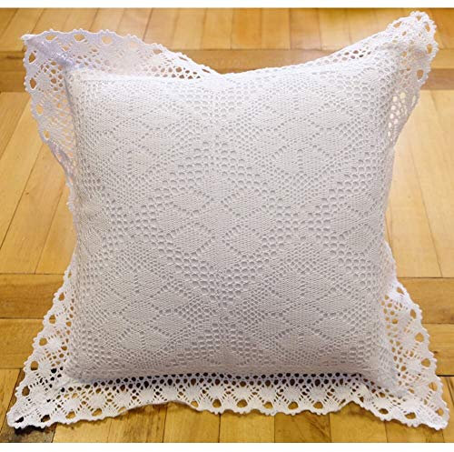 matches21 - Funda de cojín para el hogar, color blanco, con borde de ganchillo, estilo rústico, 40 x 40 cm