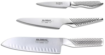 Global Yoshikin Messerset 3-teilig G-80338 (Santoku, kleines Kochmesser, Schälmesser)