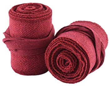 Battle-Merchant Mittelalter Wadenwickel für Kinder, Paar, mit Fischgrätmuster für Mittelalterhose bzw. Wikingerhose, Baumwolle, Beinwickel, Wikinger, LARP, rot/weinrot