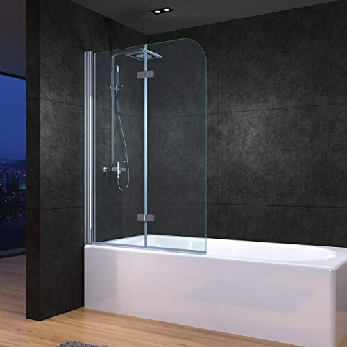 IMPTS 120x140cm Duschwand für Badewanne 2 teilig Faltbar Faltwand Aufsatz 180° Duschabtrennung mit 6mm Glas