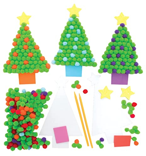 Baker Ross FE903 - Kit de arte de pompones para árbol de Navidad, paquete de 5, diseña tus propias decoraciones de Navidad, decoraciones de pompones para que los niños hagan, decoren y muestren,