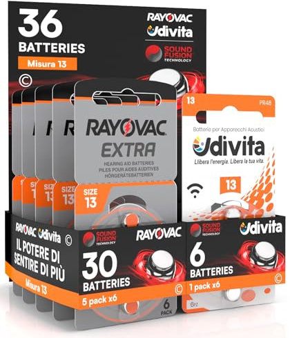 36 Pilas para audífonos Rayovac Extra Advanced 13. 36 Pilas: 30 Rayovac + 6 Udivita