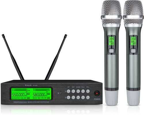 Kimyah Wireless Microphone System, Dual UHF 200 Channel Handheld Microphone Wireless, Auto Connect 328ft Coverage Wireless Microphones & Systems, Cordless Mic Suitable for Church,Wedding,DJ,Karaoke