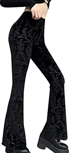 Instobig Women Goth Velvet Flared Pants Palazzo Bell Bottoms Punk Gothic 70s Disco Wide Leg