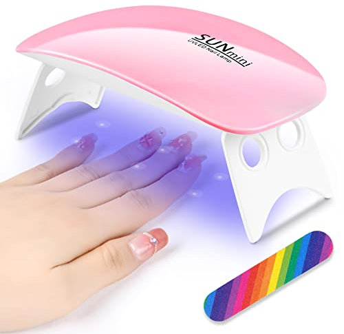 URAQT Mini UV LED Nagellampe, USB Tragbar LED Nagellampe für Gelnägel Tragbarer Nageltrockner für alle Gelnagellacke, mit Nagelfeile, Aushärtungswerkzeug in Mausform (Rosa)