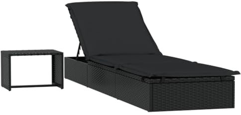 vidaXL Sonnenliege, Gartenliege Verstellbare Sitzfläche, Liegestuhl Liege mit Tisch, Relaxliege Strandliege Gartenmöbel, Schwarz Poly Rattan