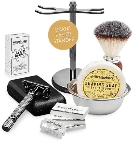 Störtebekker® Premium Gentleman Essential Set - Hochwertiges Rasierset für eine perfekte Rasur - mit Rasierhobel, Rasierpinsel, Rasierseife, Rasierschale, Rasierklingen, Rasierständer und Alaunstein