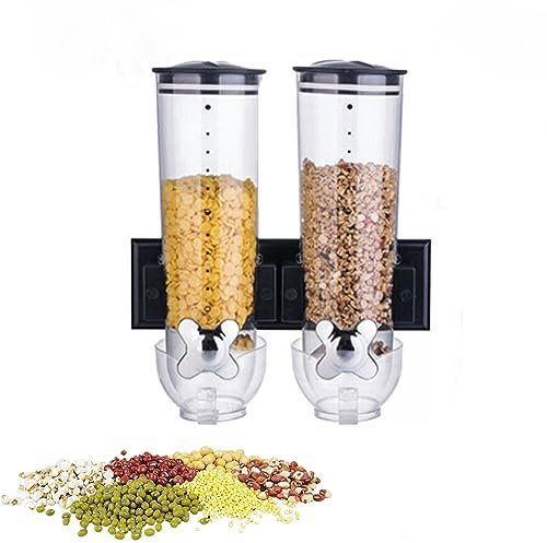 Syfunlv Double cereal dispenser, wall-mounted cereal dispenser, 29.2×31cm Mit Verschlussbecher,2L Kunststoff,rotary system, BPA-free, practical storage für nuts,Cornflakes und Süßigkeiten