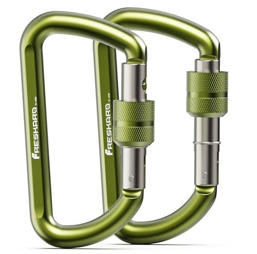 FresKaro Karabiner Schraubverschluss, Schraubkarabiner, Schloss Karabiners Hängematte, Alu Carabiner, 12kN-1224kg, Aluminium, Ultraleicht, Belastbar, für Schlüssel, Hundeleine, Grün 2 Stück