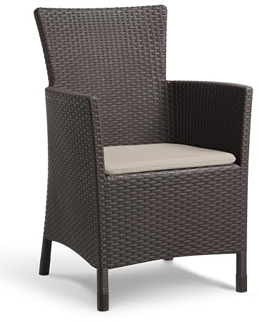 Keter Iowa Fauteuil de Jardin pour extérieur et intérieur avec Coussin Inclus, résine avec Finition en rotin Plat, Couleur Marron