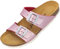 Palado Pantoletten Damen Samos - elegante Sandalen Made in Spain - bequeme Hausschuhe mit dämpfendem Kork-Fußbett - modische Sommerschuhe Metallic Pink UK5,5 - EU38
