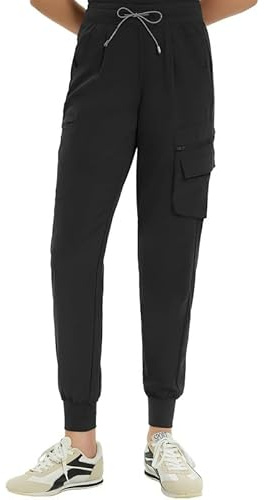 Kitmaz Medical Scrub Pants for Women — Mid Rise Jogger Pants with Yoga Waistband, 4-Way Stretch, Anti-Wrinkle & 8 Pockets Black