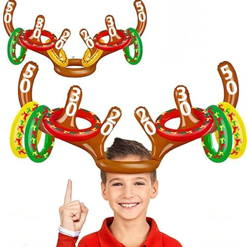 Dusenly 2 set uppblåsbara renhorn ring kastspel julspel ring kasta för julfest spel fest gynnar familj julklappar