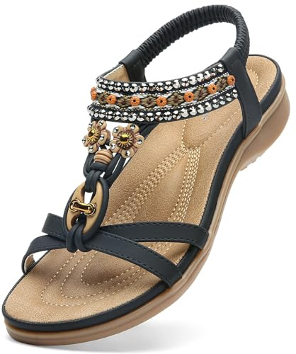 Littleplum Sandalias Señoras Verano Playa Zapatos Sandalias Planas Flip Flops Ocio Plana,A Negro,39 EU