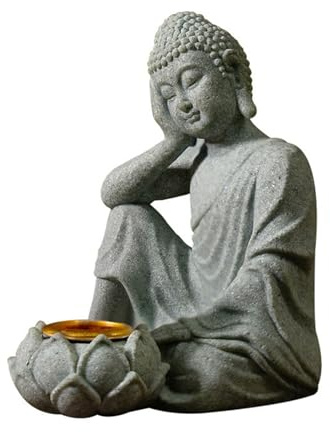 Estatua de Buda sentado con portavelas de té, figura de Budas, escultura insenses para decoración del hogar y el jardín, escultura de inciensos