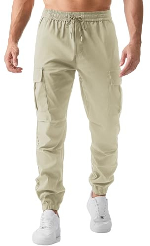 Elegancity Mens Cargo Work Combat Trousers Regular Fit Casual Jogging Pants Drawstring Sweatpants with Pockets (Beige, 3XL)