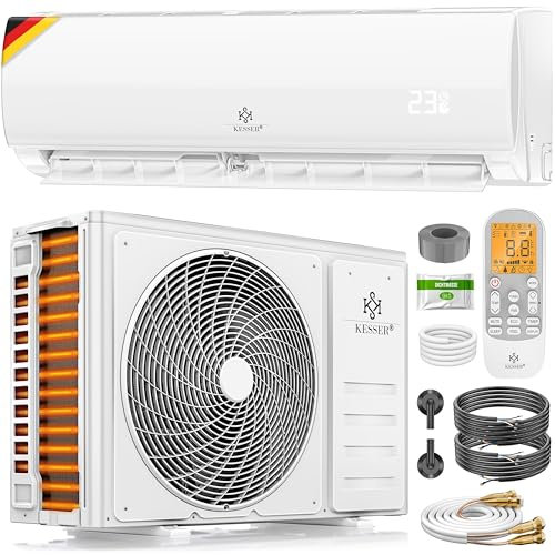 KESSER® Split Quick Connect 9000 BTU 2,6 kW - Climatiseur mural avec fonction de chauffage et mode de refroidissement - Avec câble en cuivre - Réfrigérant R32 - Matériel de montage inclus