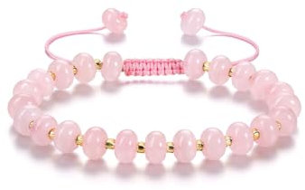 CrystalTears Rose Quartz Crystal Bracelet for Women Pink Gemstone Beaded Bracelets Natural Healing Crystal Stone Bead Bracelet Summer Beach Jewellery Gifts for Women Mum Christmas Birthday