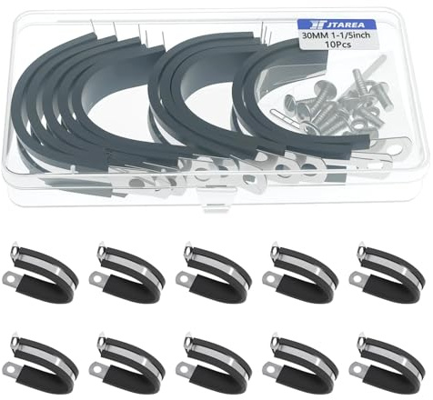 JTAREA 30MM Abrazaderas de Cable Clips de Goma P Abrazaderas de Manguera 1-1/5 Abrazadera de Tubo de Acero Inoxidable P Clip de Gomas con Tornillos
