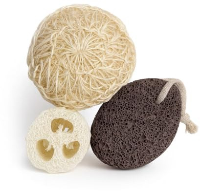 Terra Touch Set di spugne naturali TERRA TOUCH – Luffa, spugna di sisal, pietra pomice vulcanica – Kit benessere ecologico per esfoliazione e cura della pelle, spa
