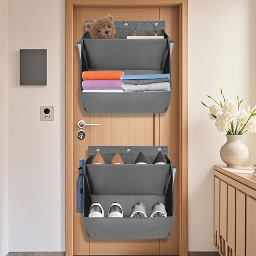 bssmmai 2 contenitori per scarpe da campeggio, per camper, con nastro adesivo, accessori per camper, porta scarpe, organizer da appendere con 2 tasche profonde, colore nero (grigio)