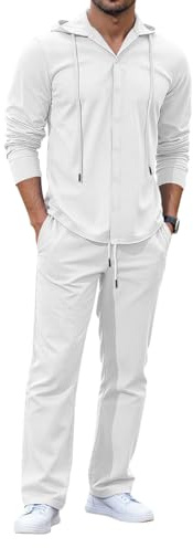 Oanviso Ensemble Chemise Pantalon Homme Texturé Leger Vetement Casual Chic Ete Survêtement Tenue De Sport Ample Confortable Costume Maison A Blanc XL