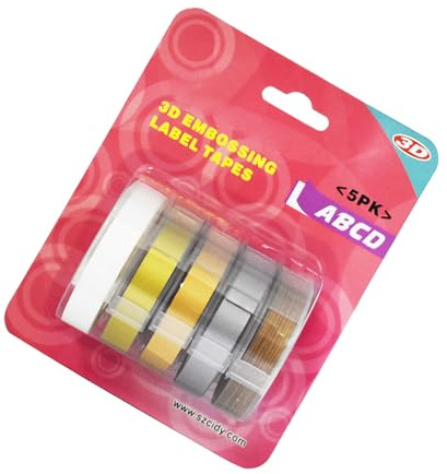 Aumotop Label Maker Refills 9 Mm*300 Cm 3D-präglingstejper för 5-pack Flerfärgade Starkt Självhäftande Etiketter för Hemmakontorsorganisation (Combo B)