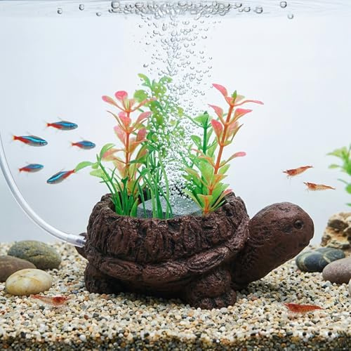 LAIMEIZI Aquarium Turtle Bubble Stone | Resin Fish Tank Ornament with High-Efficiency Oxygen Diffuser & Air Tubing | Decorative Air Bubbler for Freshwater & Saltwater Tanks (6.3×4.3×4.8)