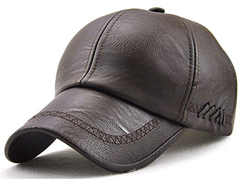 Roffatide Hombre Bordado Correas Suaves PU Gorra de Beisbol Sombrero Cuero Deportes al Aire Libre Otoño e Invierno Dark Brown